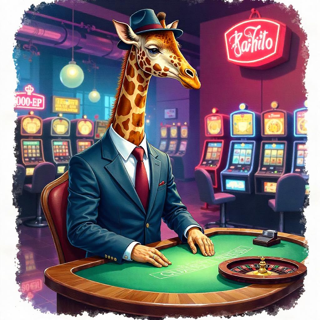 Watercolor Giraffe at a Neon Casino