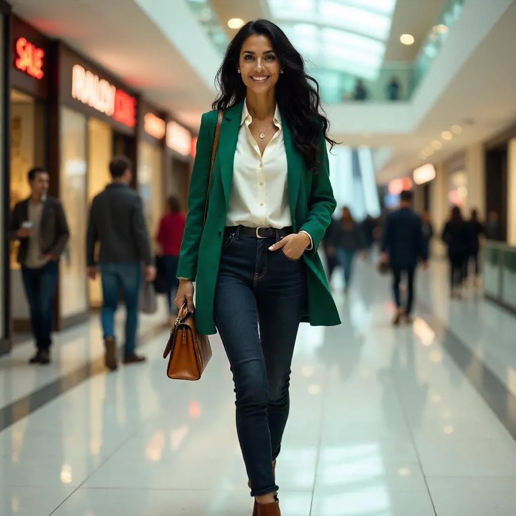 Confident Latina in a Photorealistic Mall