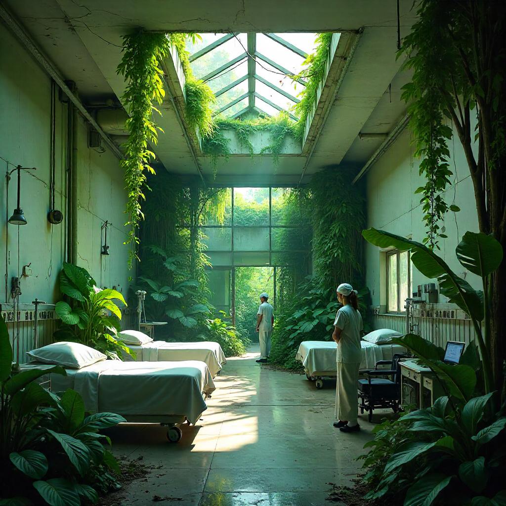 Photoreal Jungle Overtaking a Modern Hospital Wing