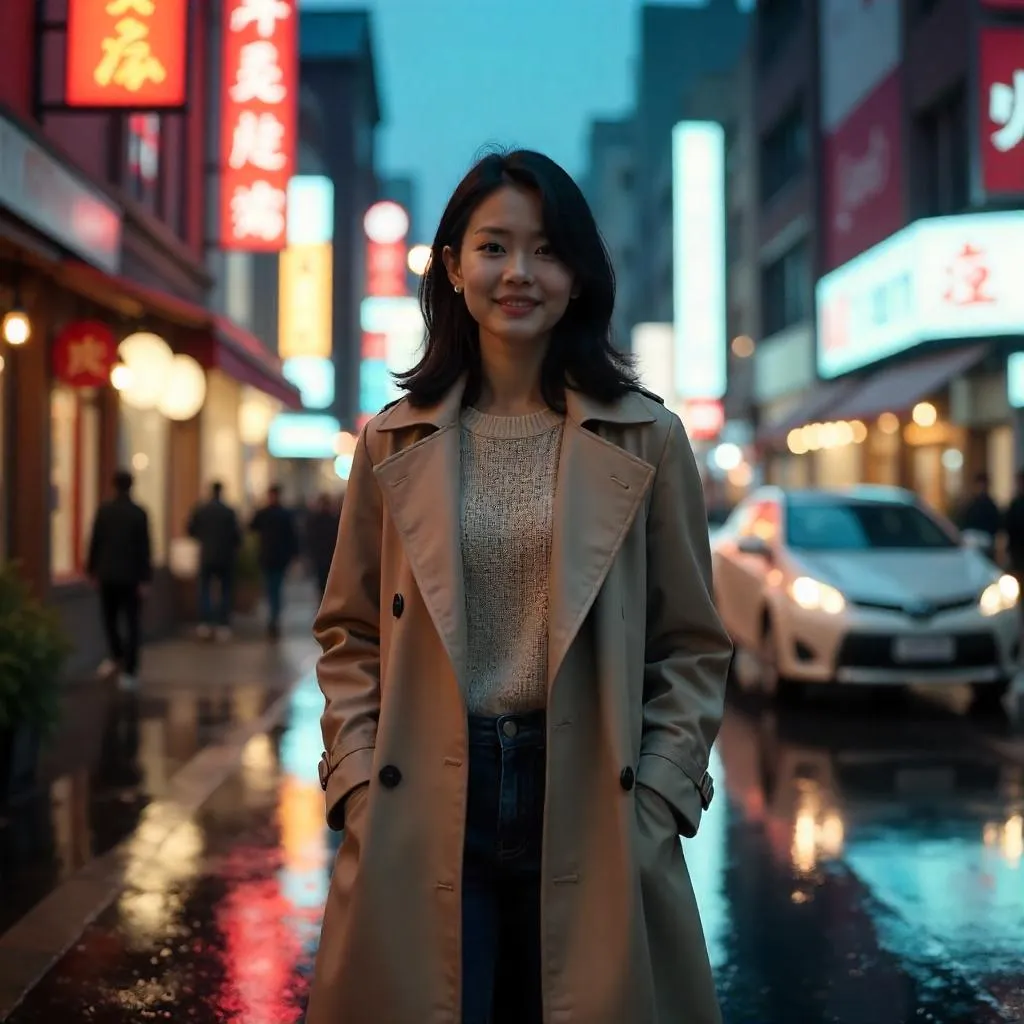 Photorealistic Young Asian Woman on a City Street