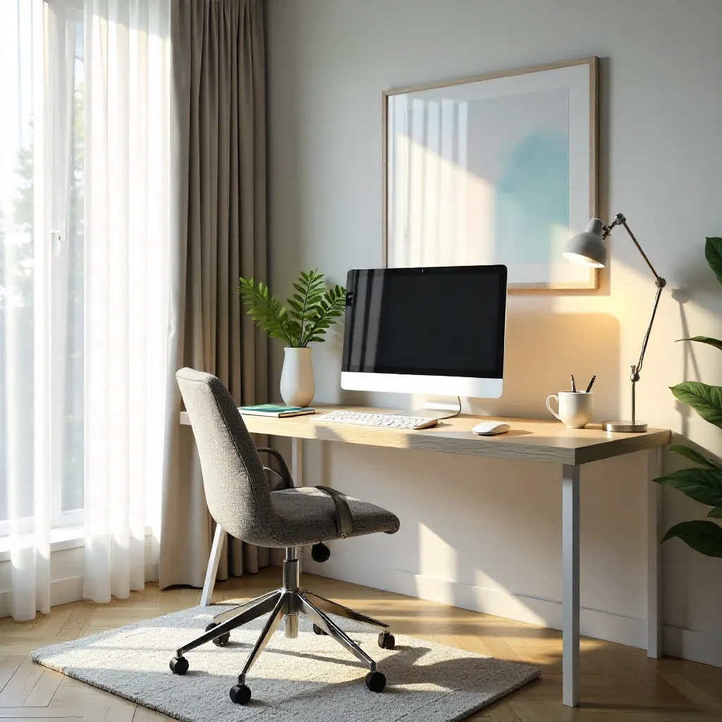 Elegant Workspace: Sleek Desk with Computer