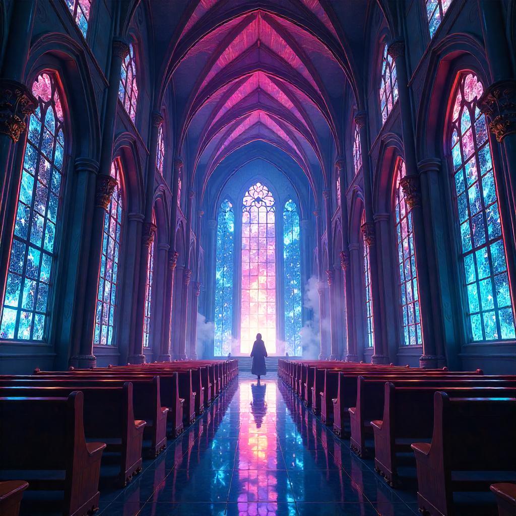 Neon Anime Cathedral Inside a Computer Case