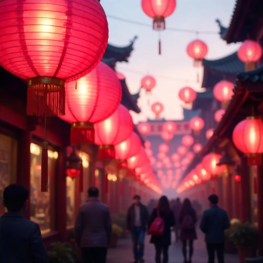 Rows of Pink Lanterns Create Festive Night