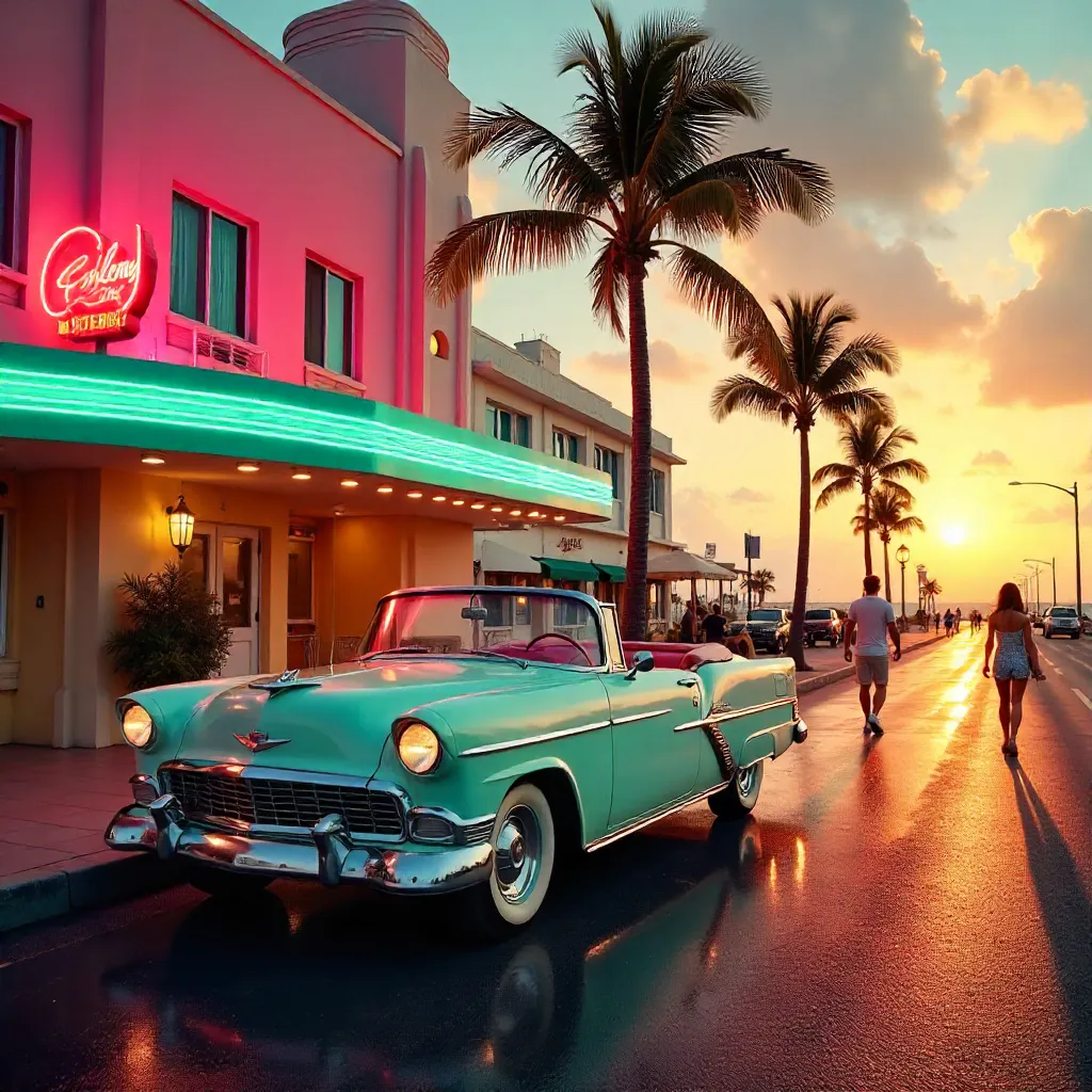 Vintage Car by Colony Hotel on Ocean Drive, Miami