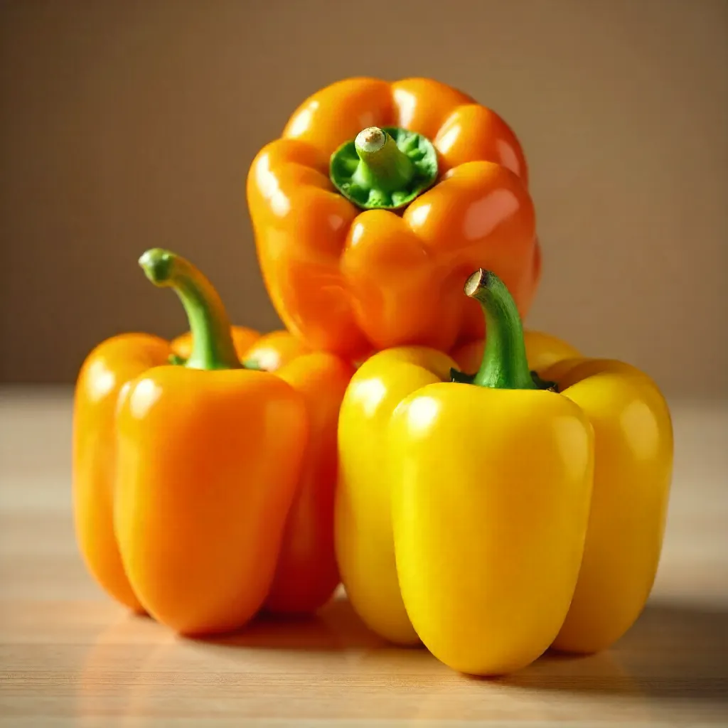 Vibrant Stack of Fresh Yellow and Orange Bell Peppers