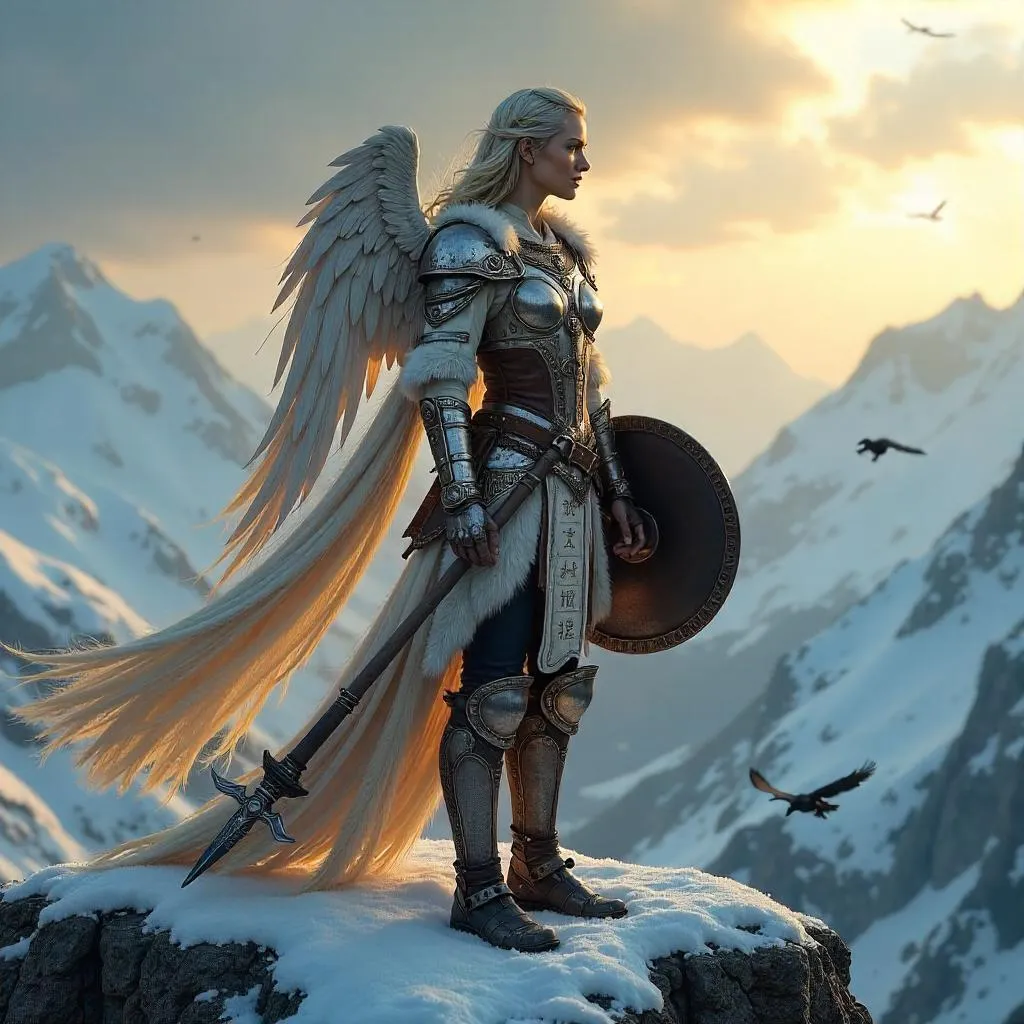 Photoreal Valkyrie on a Snowy Cliff