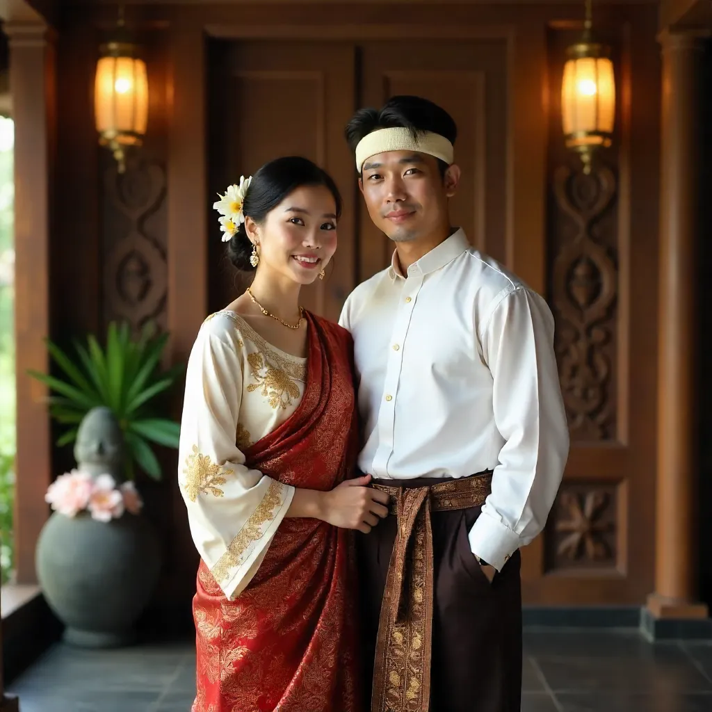 Indoor Balinese Couple in Traditional Attire