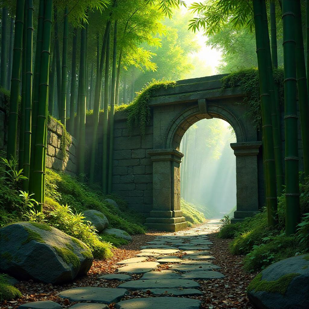 Ruins in a Tranquil Bamboo Grove