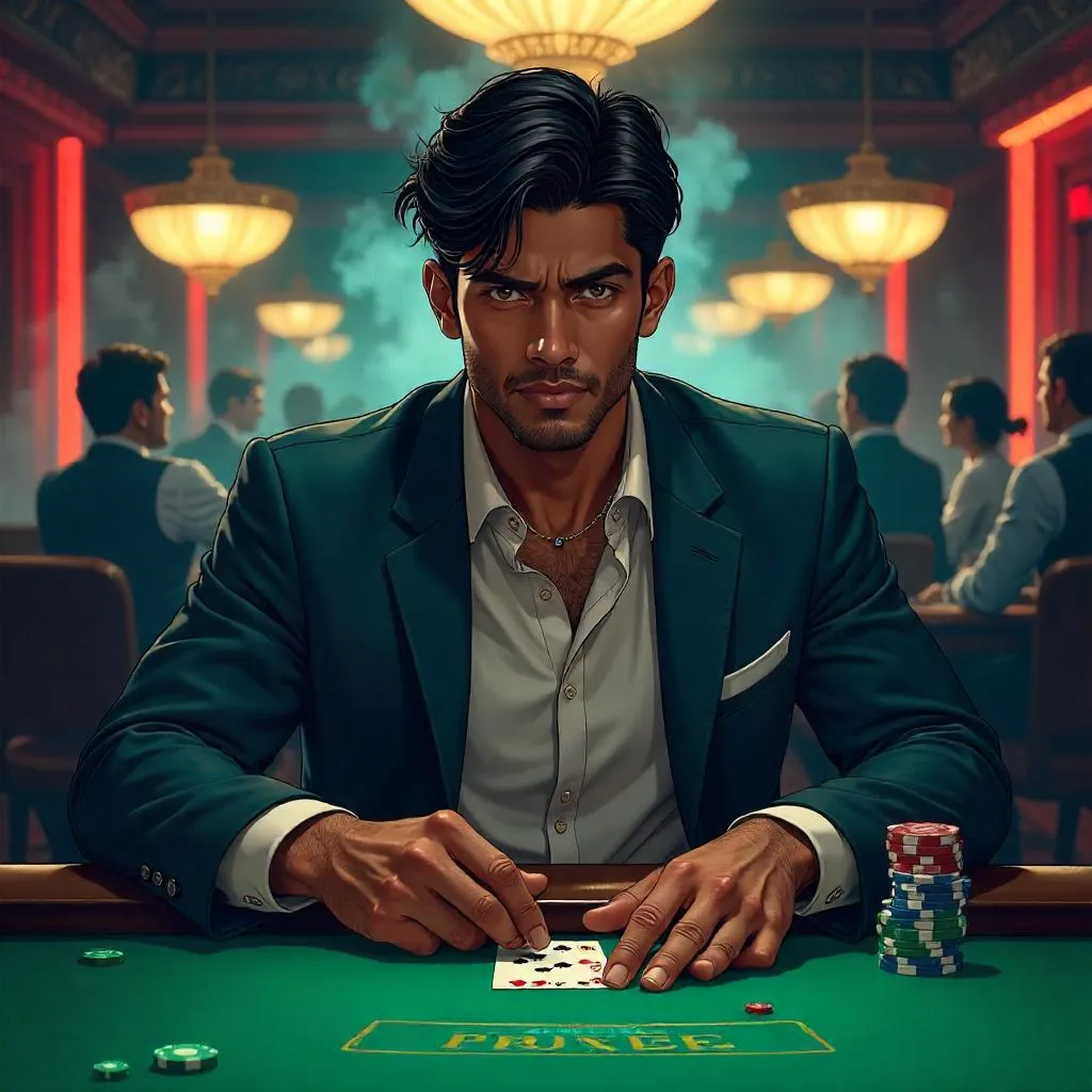 Anime Indian Man at a Poker Table