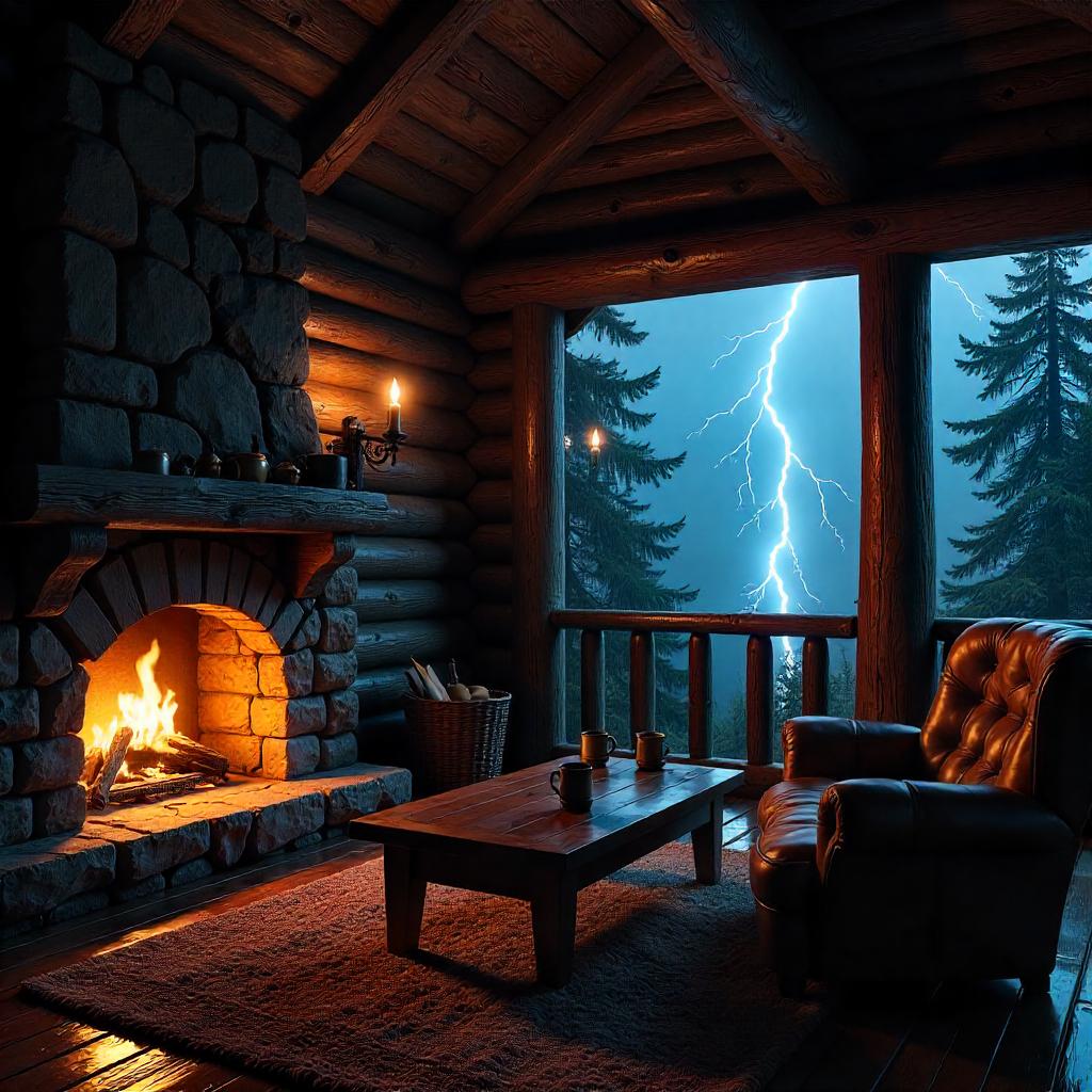 Stormlit Log Cabin: A Photorealistic 3D Render