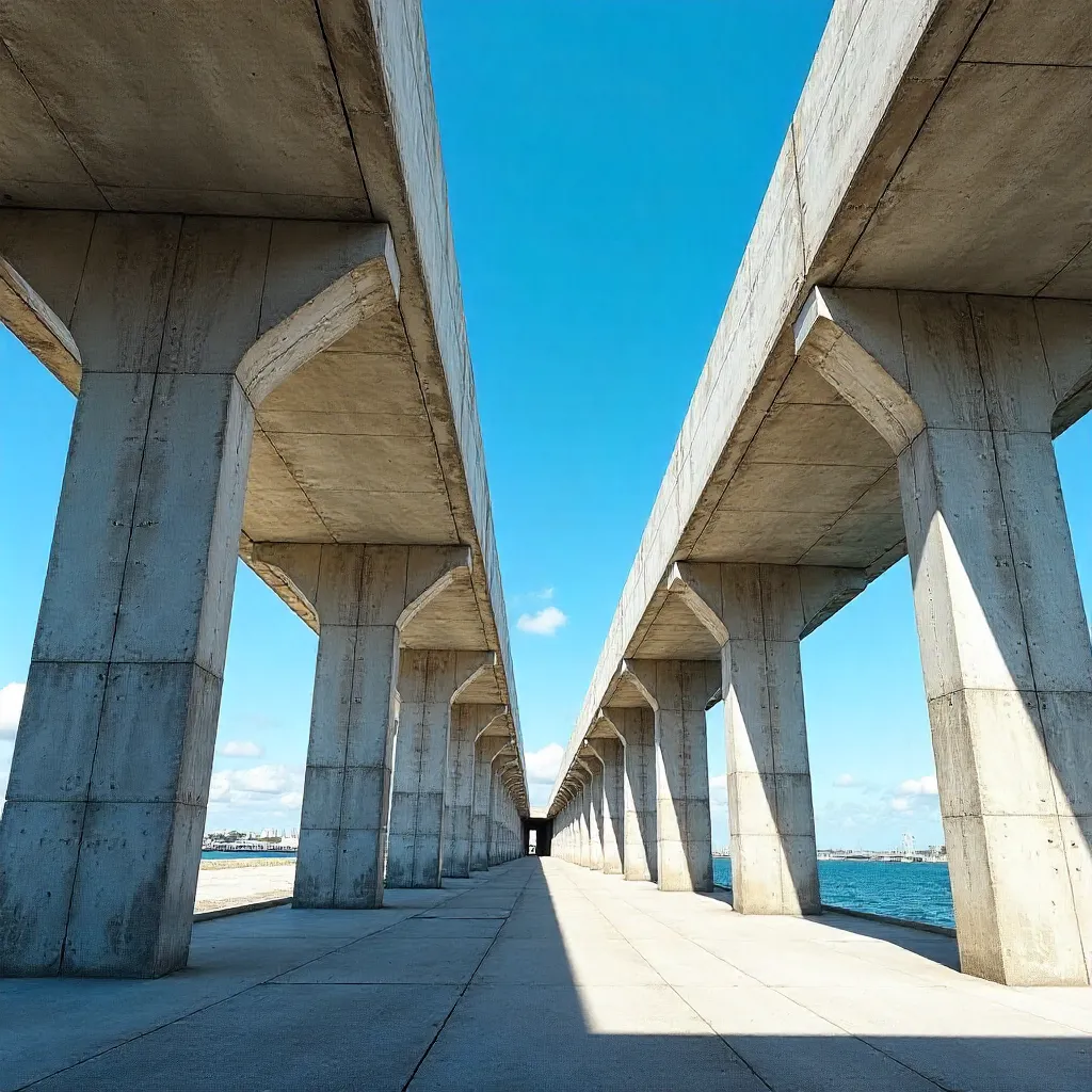 Abstract Brutalist Concrete in Le Havre under Blue Sky