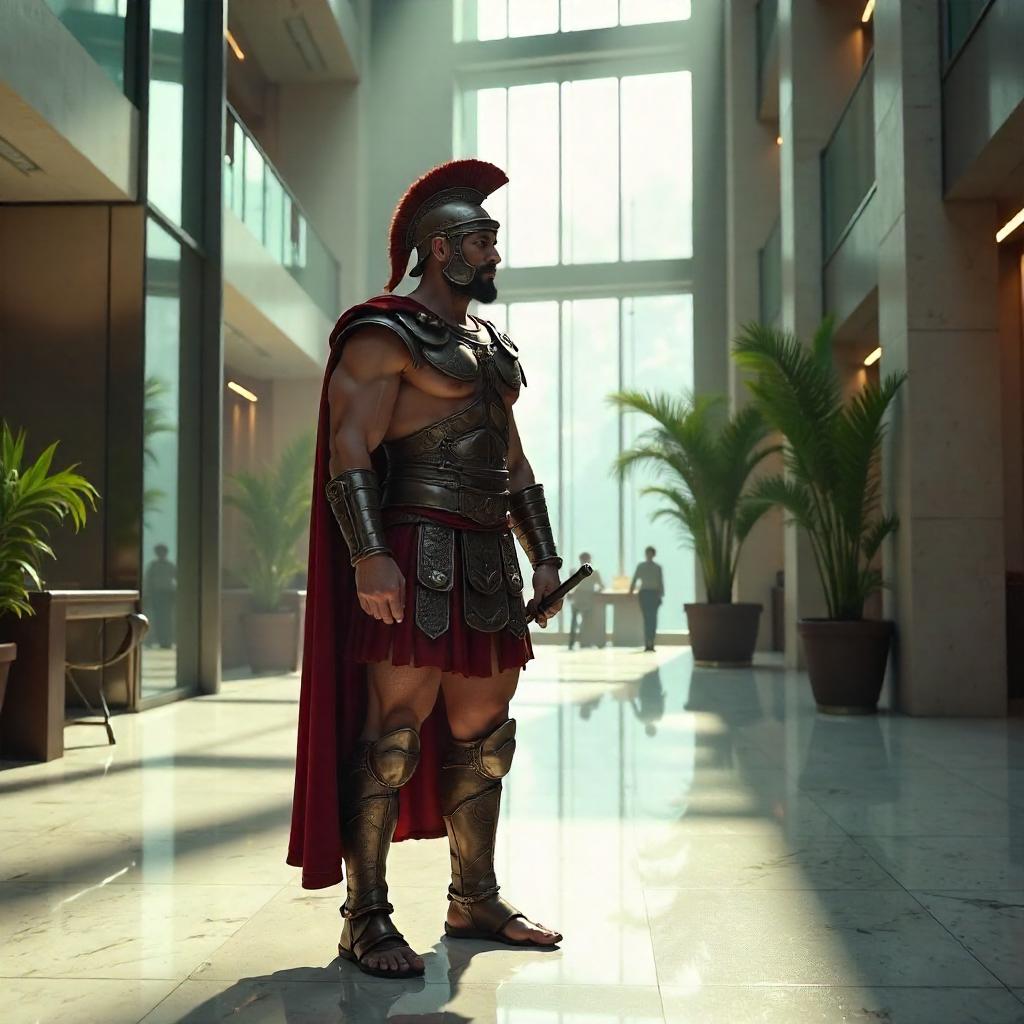 Gladiator in a Modern Office Atrium