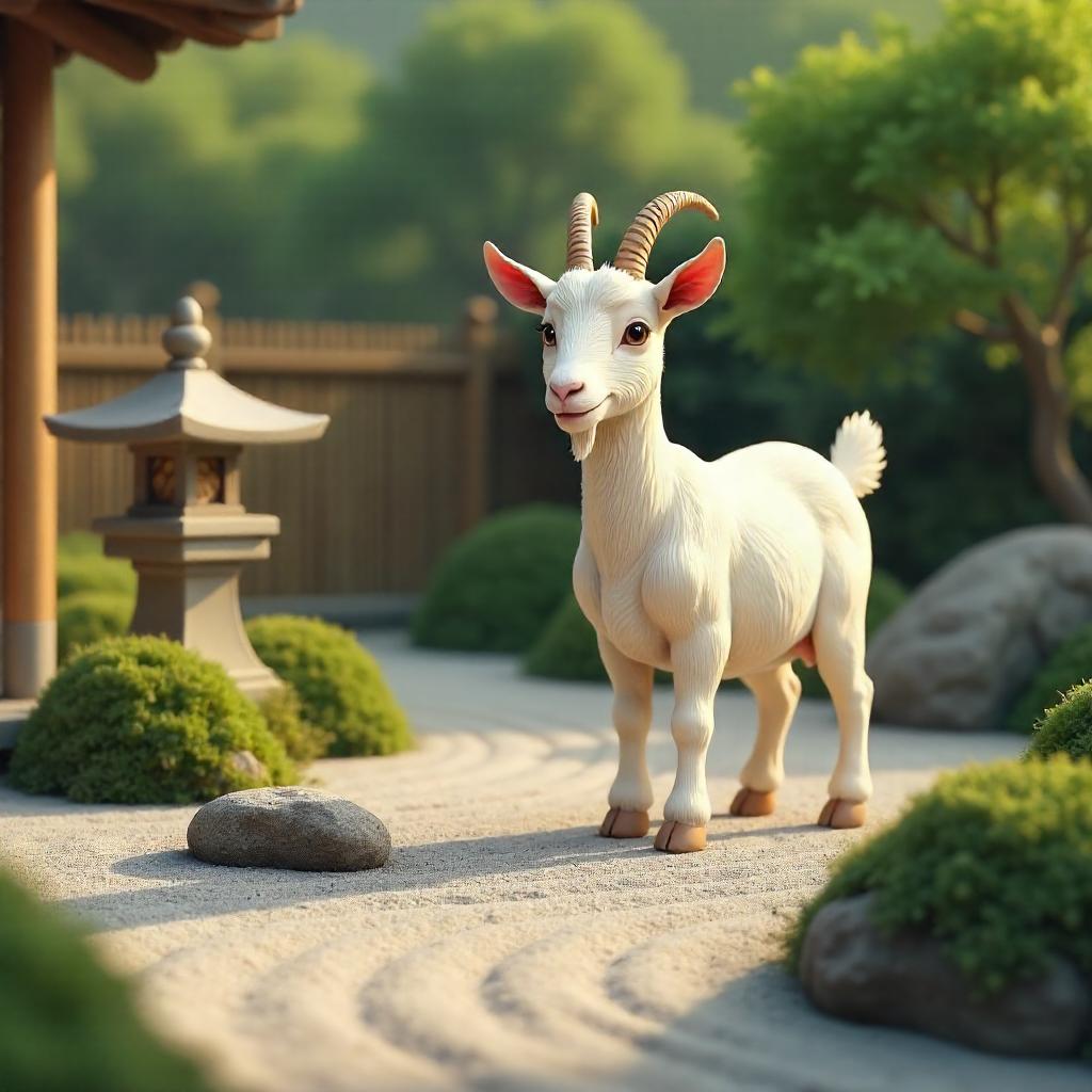 Serene 3D Goat in a Zen Garden