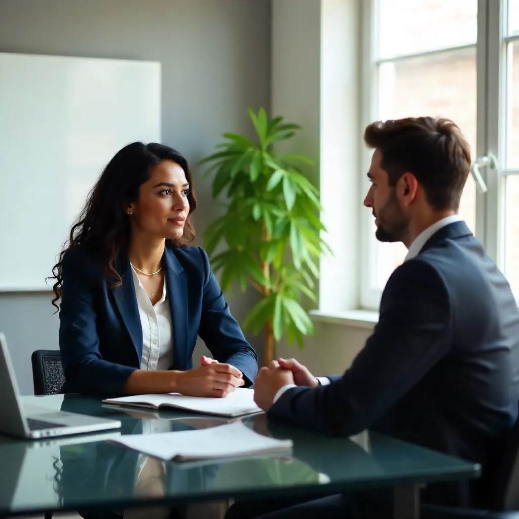Interview in a Bright Office: Latina Woman and Young Man