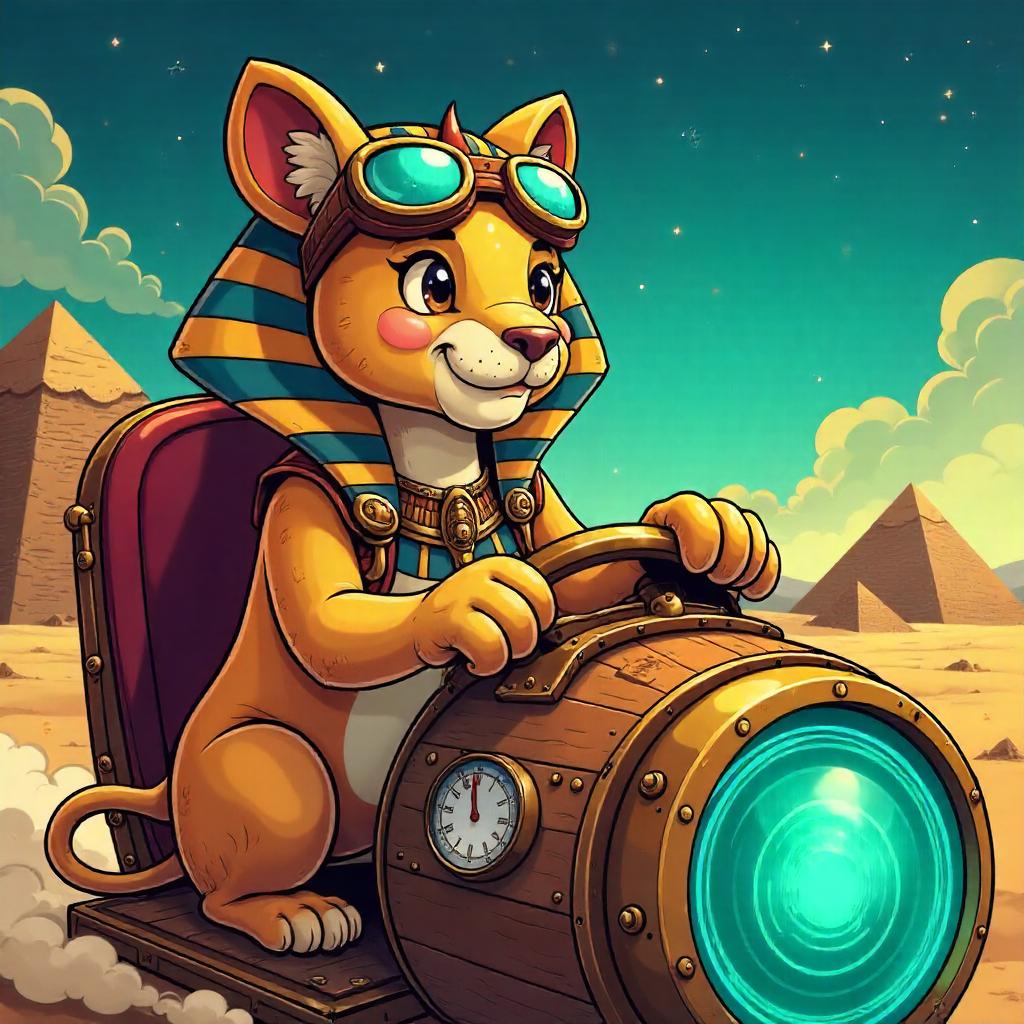 Sphinx Time Traveler in a Cartoon Time Machine