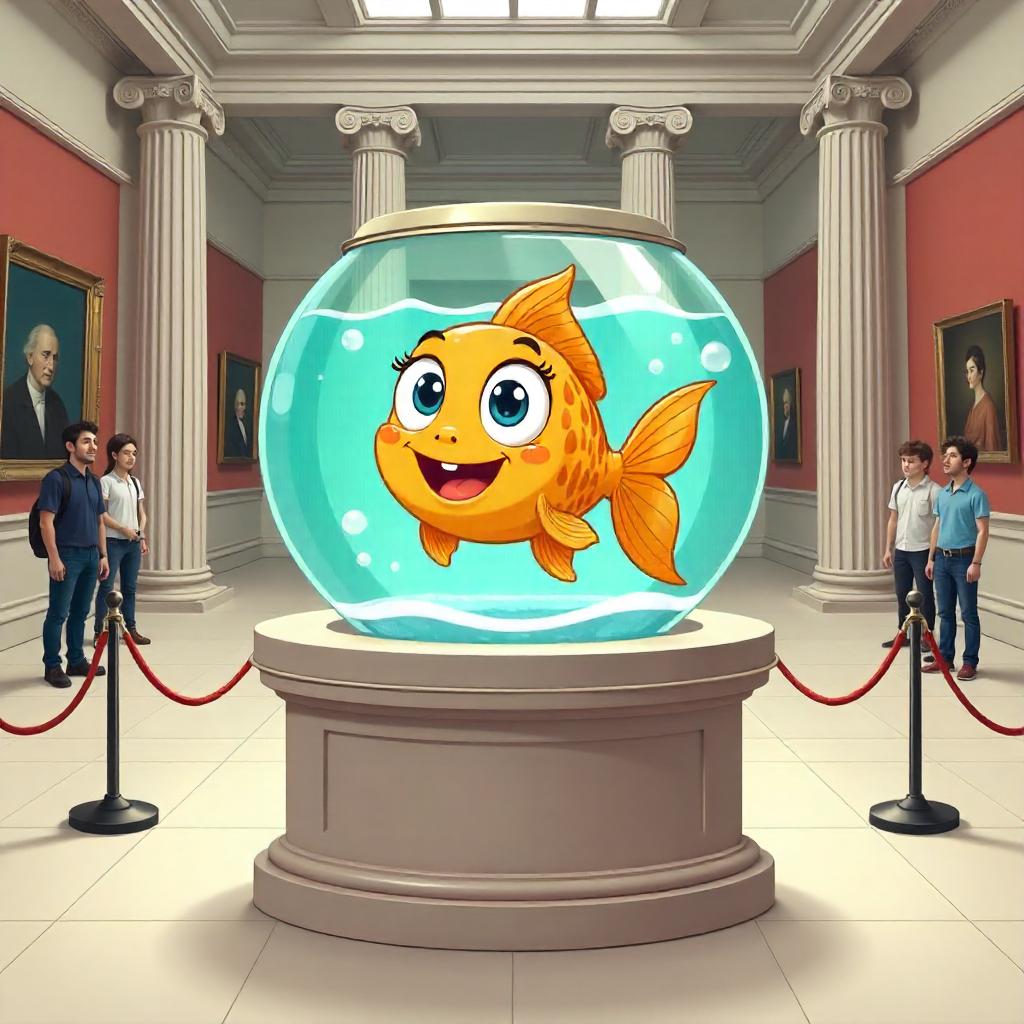 Cartoon Goldfish in a Museum Gallery