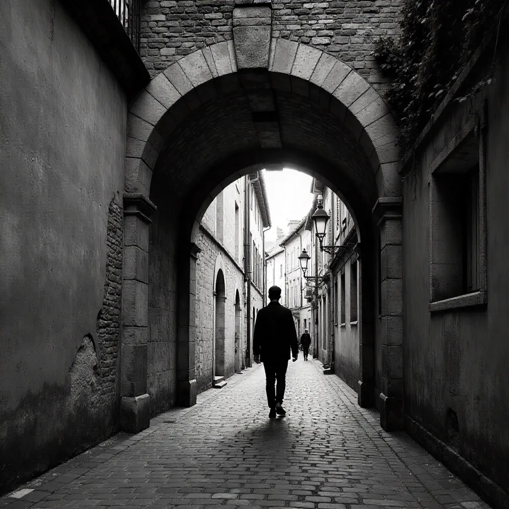 Silhouette in Nancy Through an Ancient Archway
