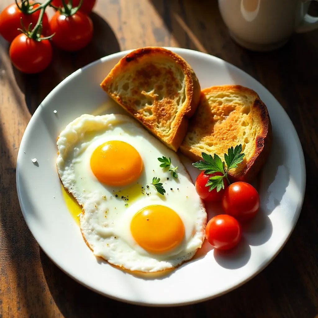 Classic Morning Breakfast Plate with Eggs and Toast