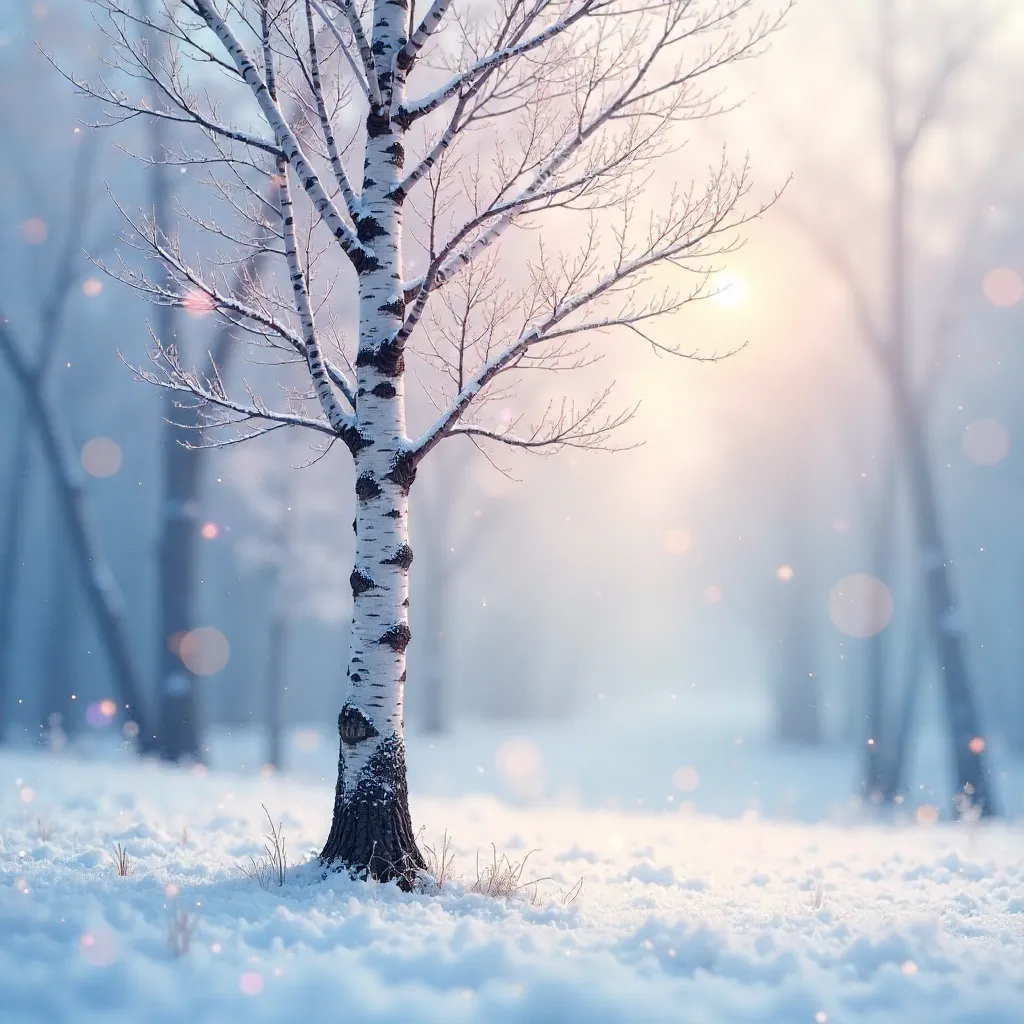 Lone Birch in a Dreamy Winter Blur