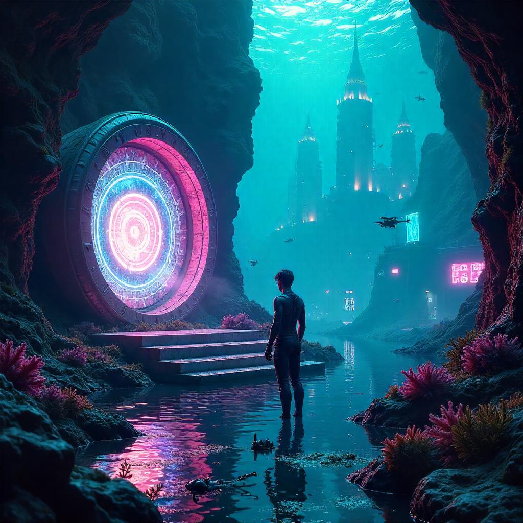 Neon Soul Gem in the Underwater Cyberpunk City