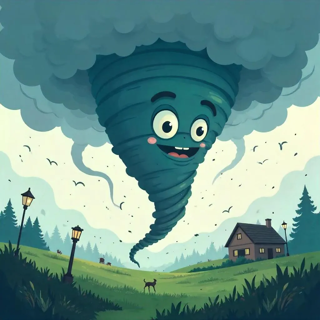 Cartoon Tornado in Dense Fog
