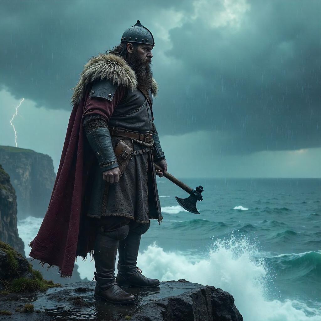 Stormbound Viking in Heavy Rain