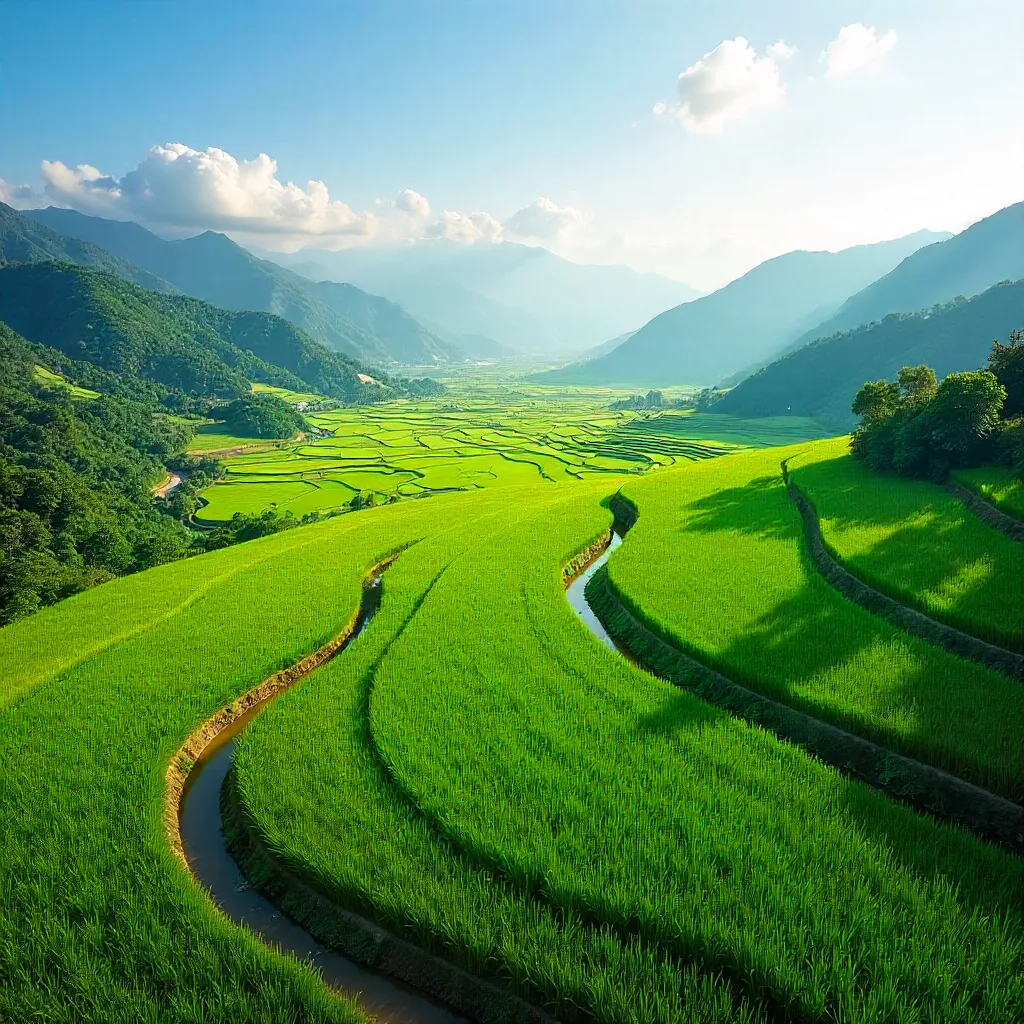 Vibrant Green Rice Fields in Summer