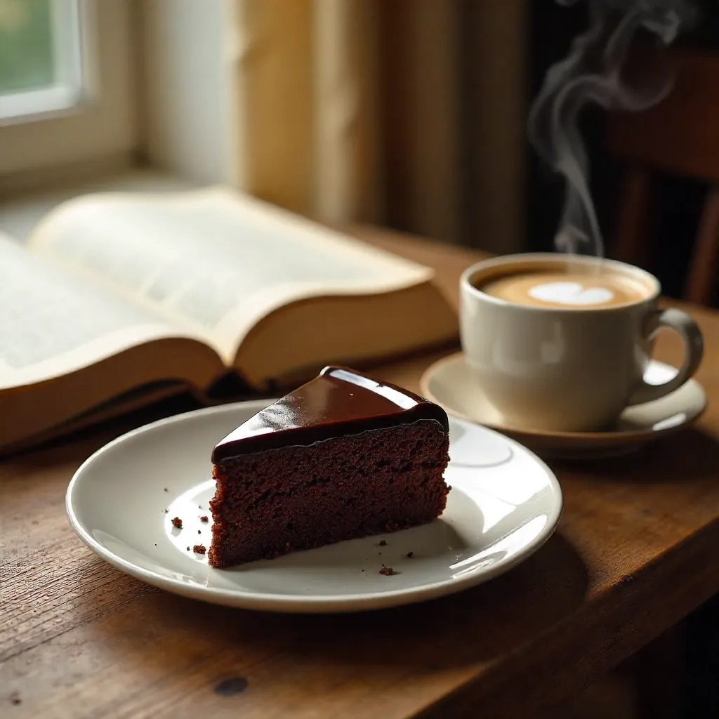 Cozy Chocolate Cake, Coffee, and Book Moment