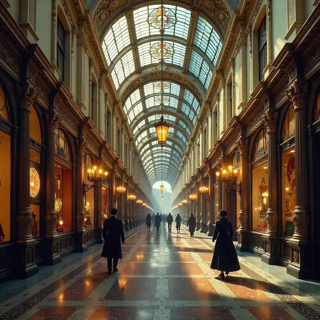 Gaslit Victorian Arcade: Intricate Architecture