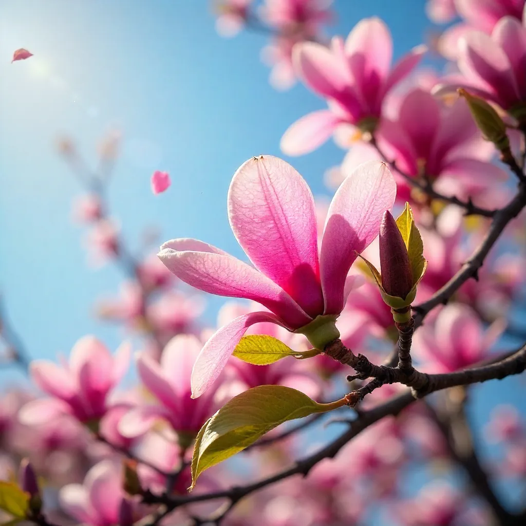 Vibrant Pink Magnolias Blooming in Spring