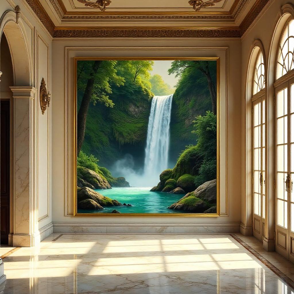 Waterfall Oil Painting in a Luxury Villa