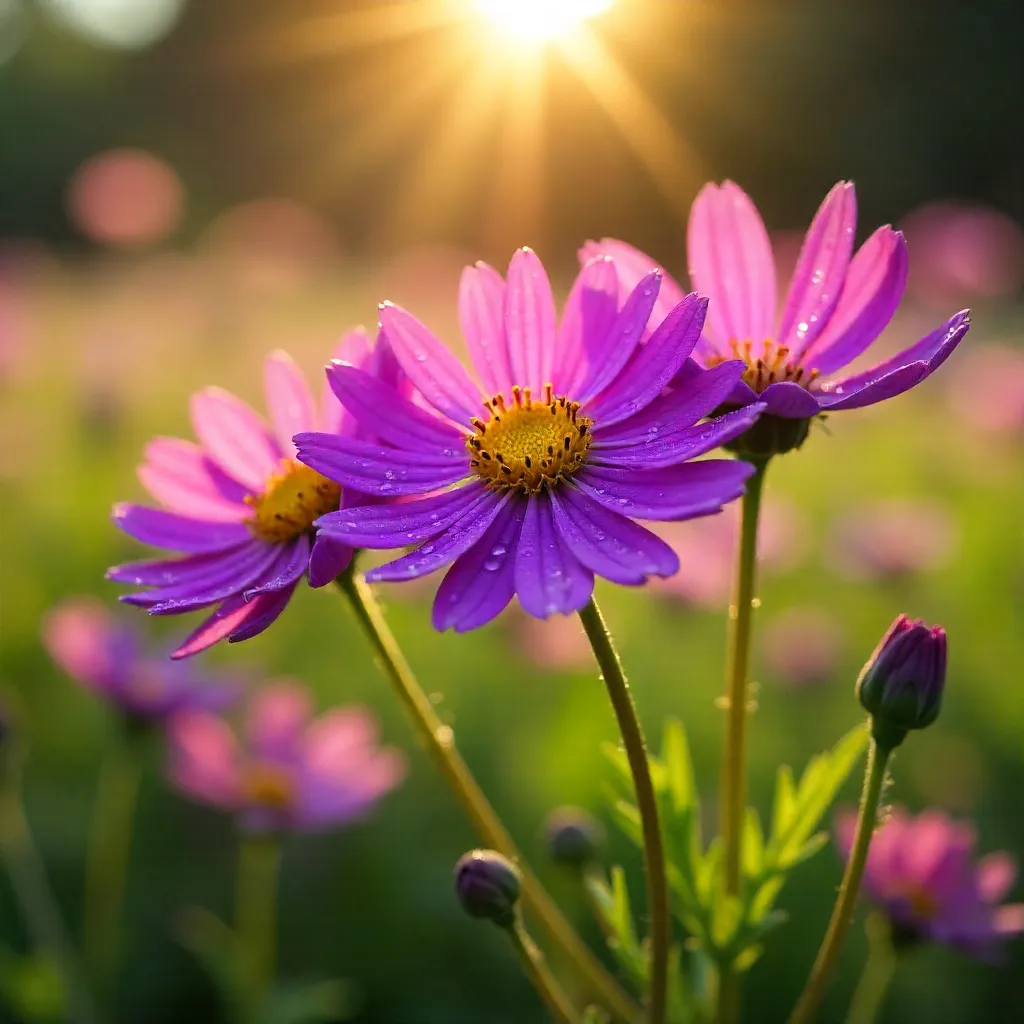 Vivid Purple Aster Meadow at Golden Hour