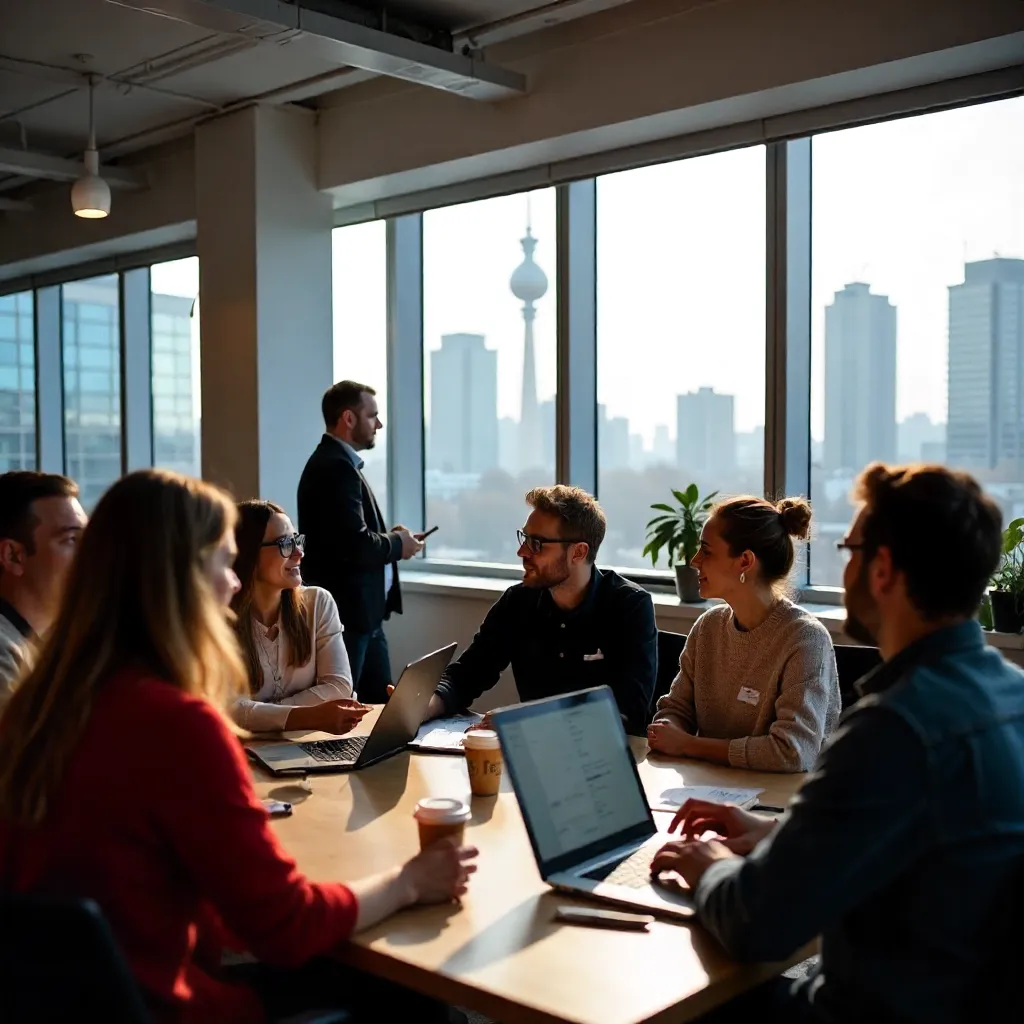 Berlin Meetup Stock Photo in Modern Co-working Space