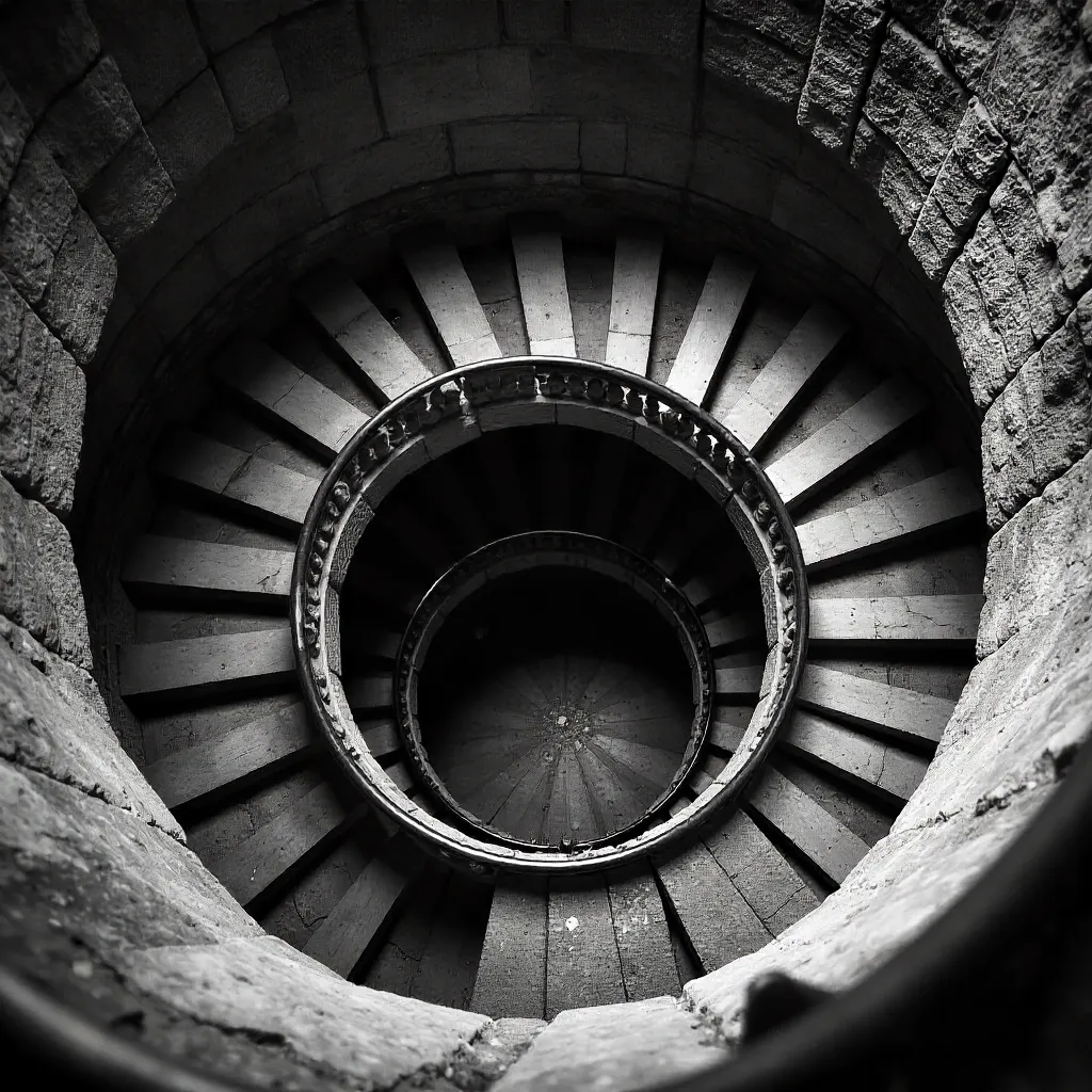 Monochrome Spiral Staircase of Pierrefonds Castle