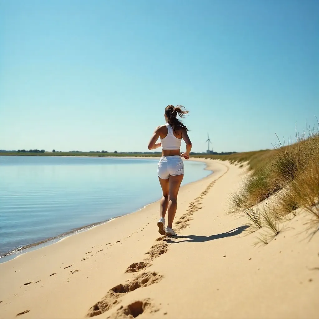 Runner on Drouwen Beach Toward a Tranquil Lake