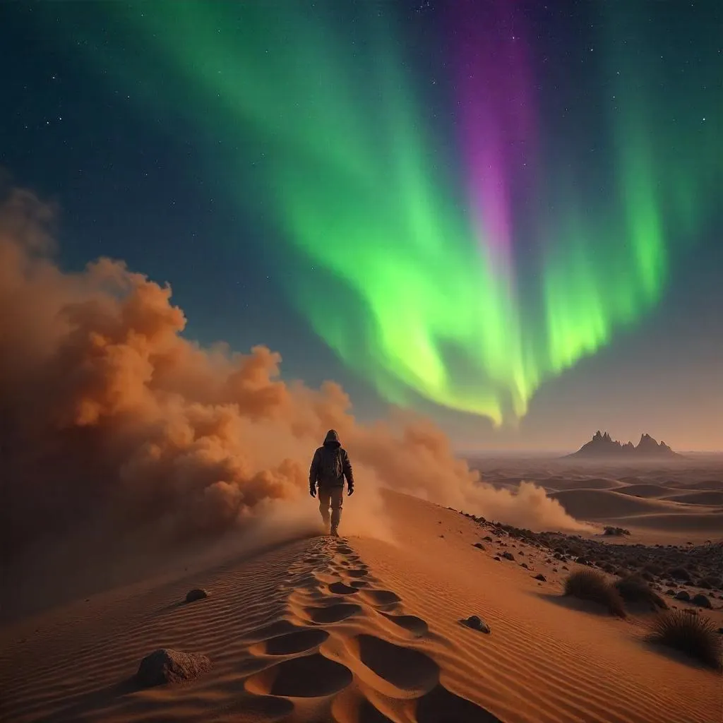 Aurora Over a Desert Sandstorm - Photoreal Scene