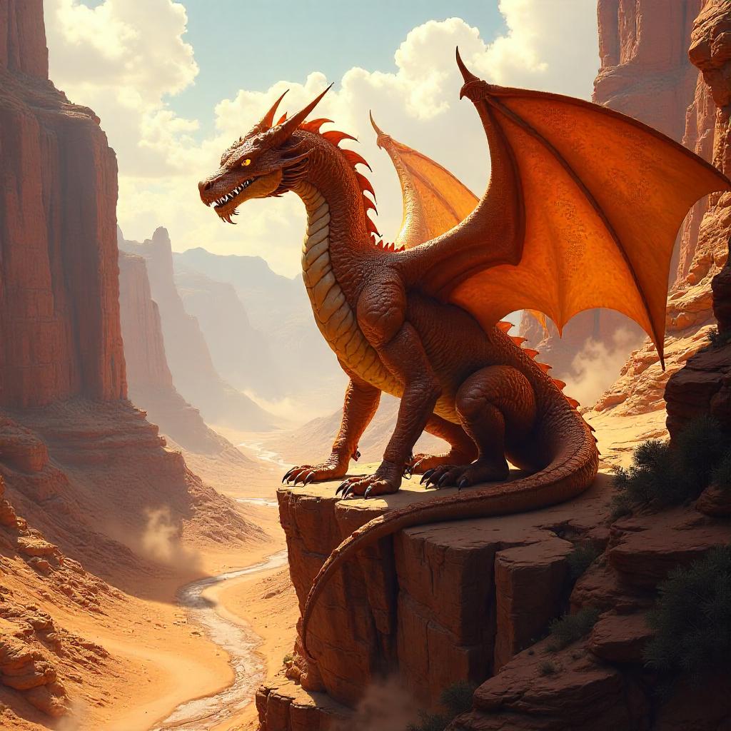 Dragon in the Desert Canyon - Digital Art