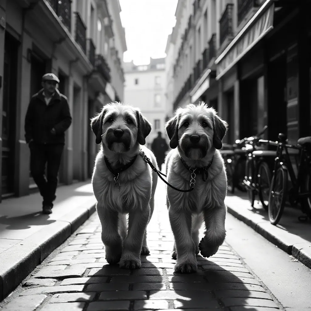 Briard Walk on a Parisian Street in Classic B&W