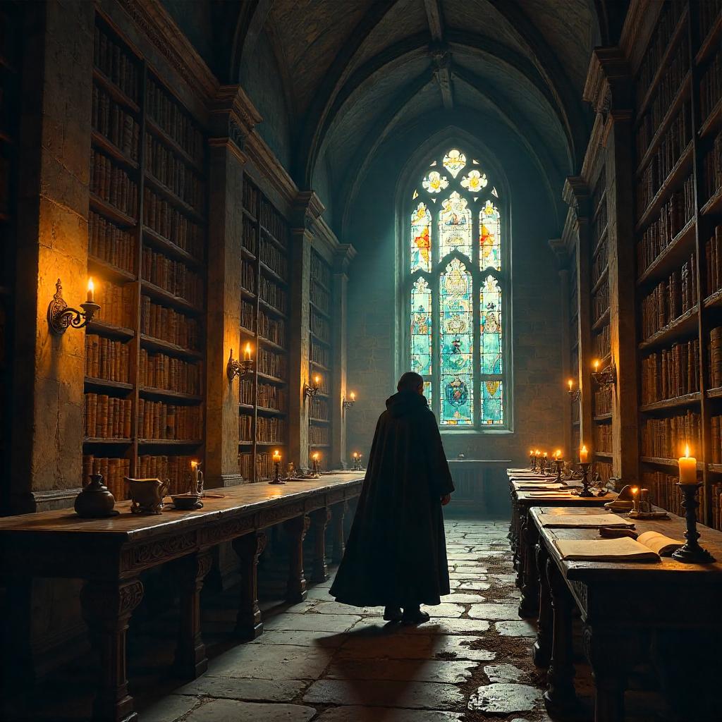 Monastic Librarian in a Quiet Monastery Library - Concept Art