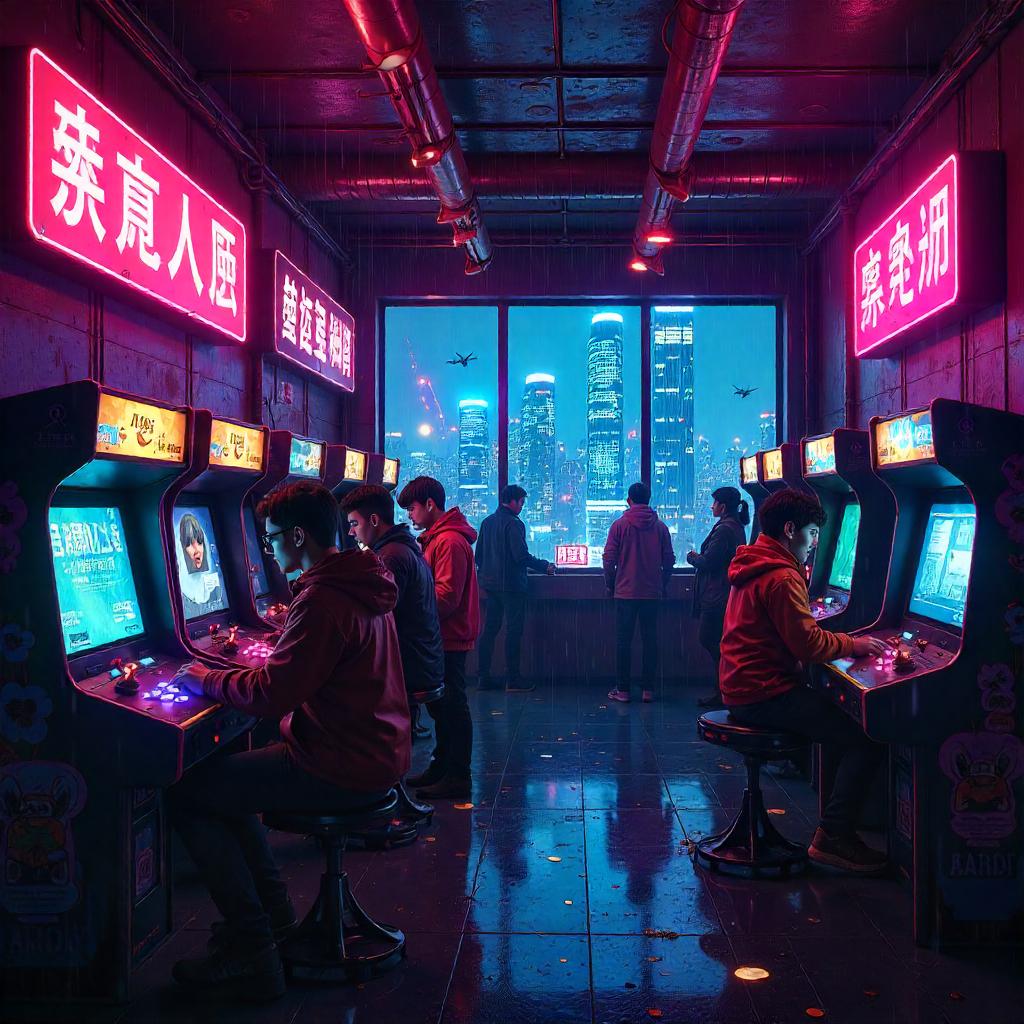 Neon Arcade City: A Cyberpunk Night