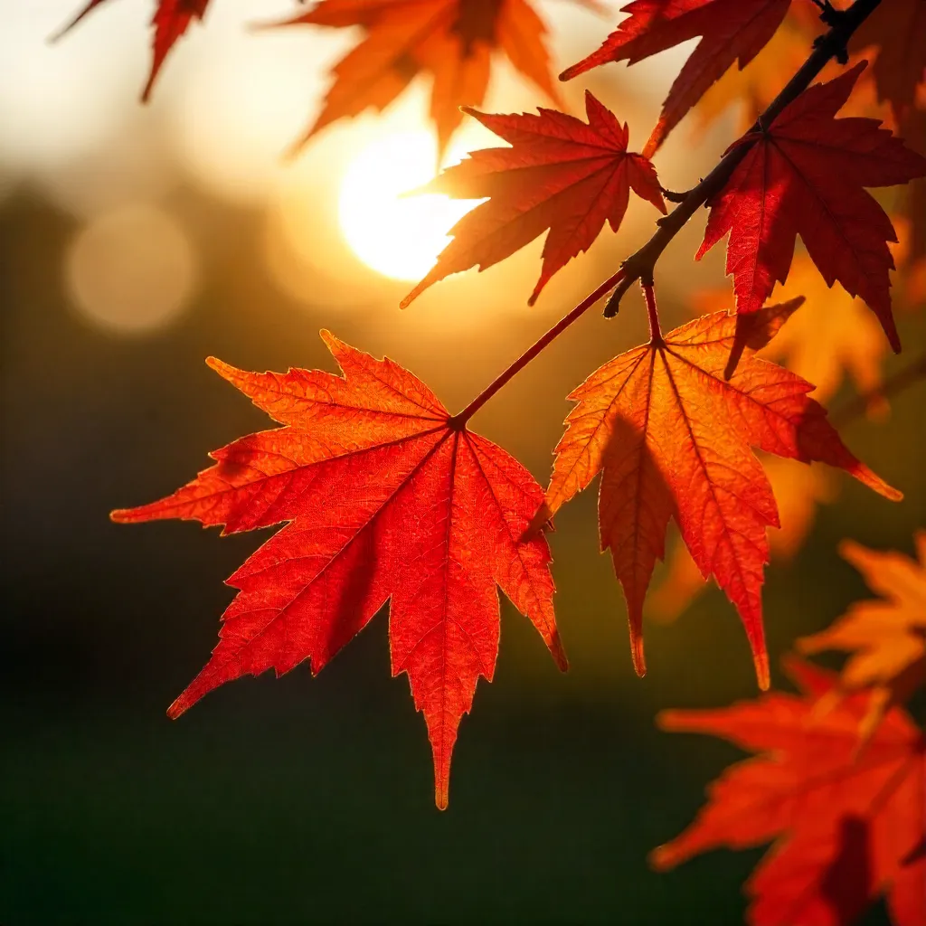 Sunlit Autumn Maple Leaves in Golden Hour