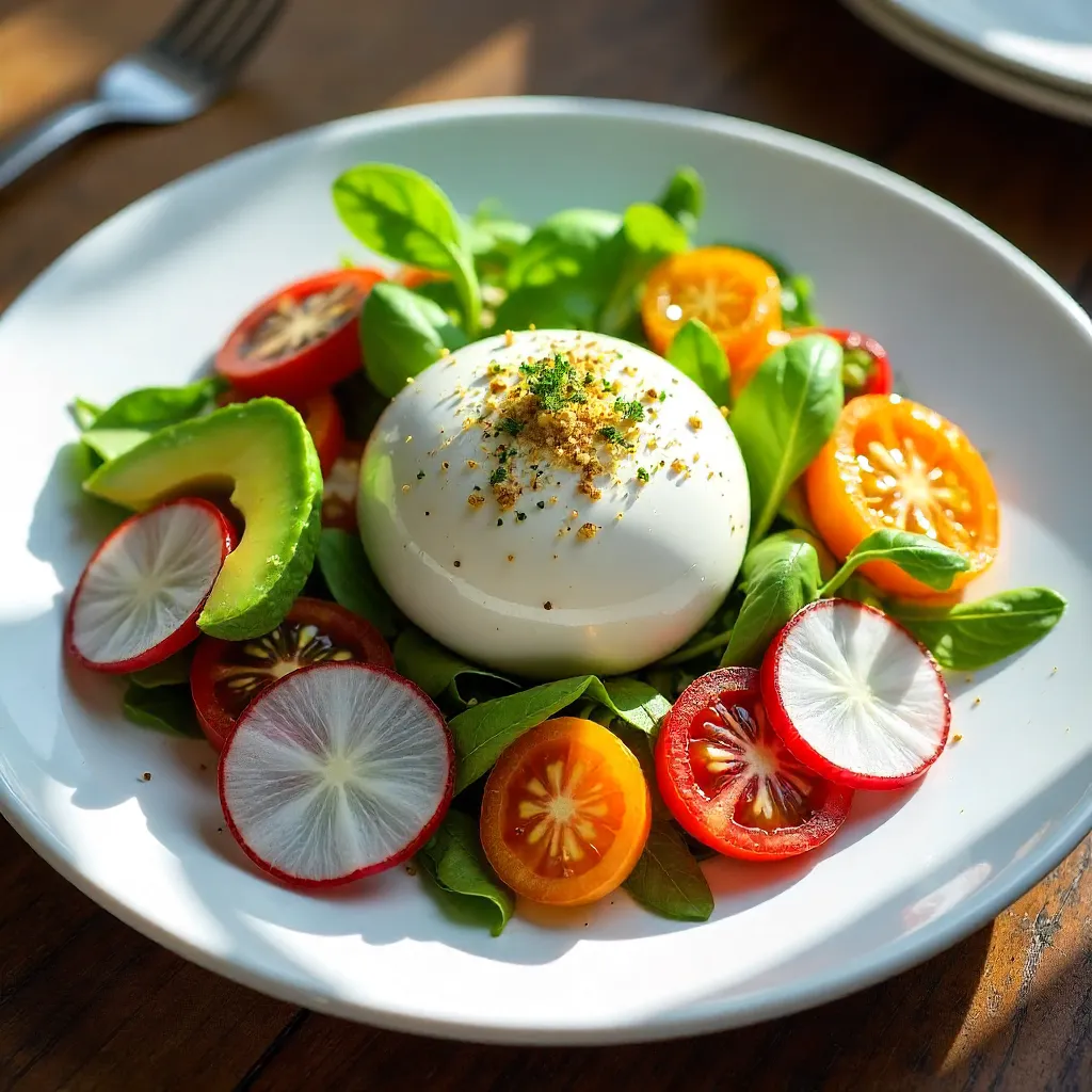 Vibrant Burrata Salad with Heirloom Tomatoes and Avocado