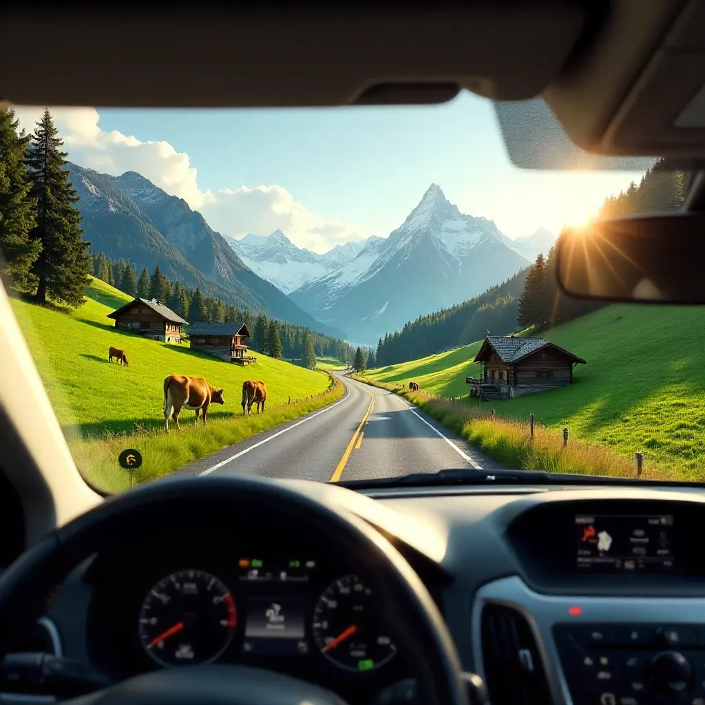 Car Window View: Scenic Swiss Countryside Drive