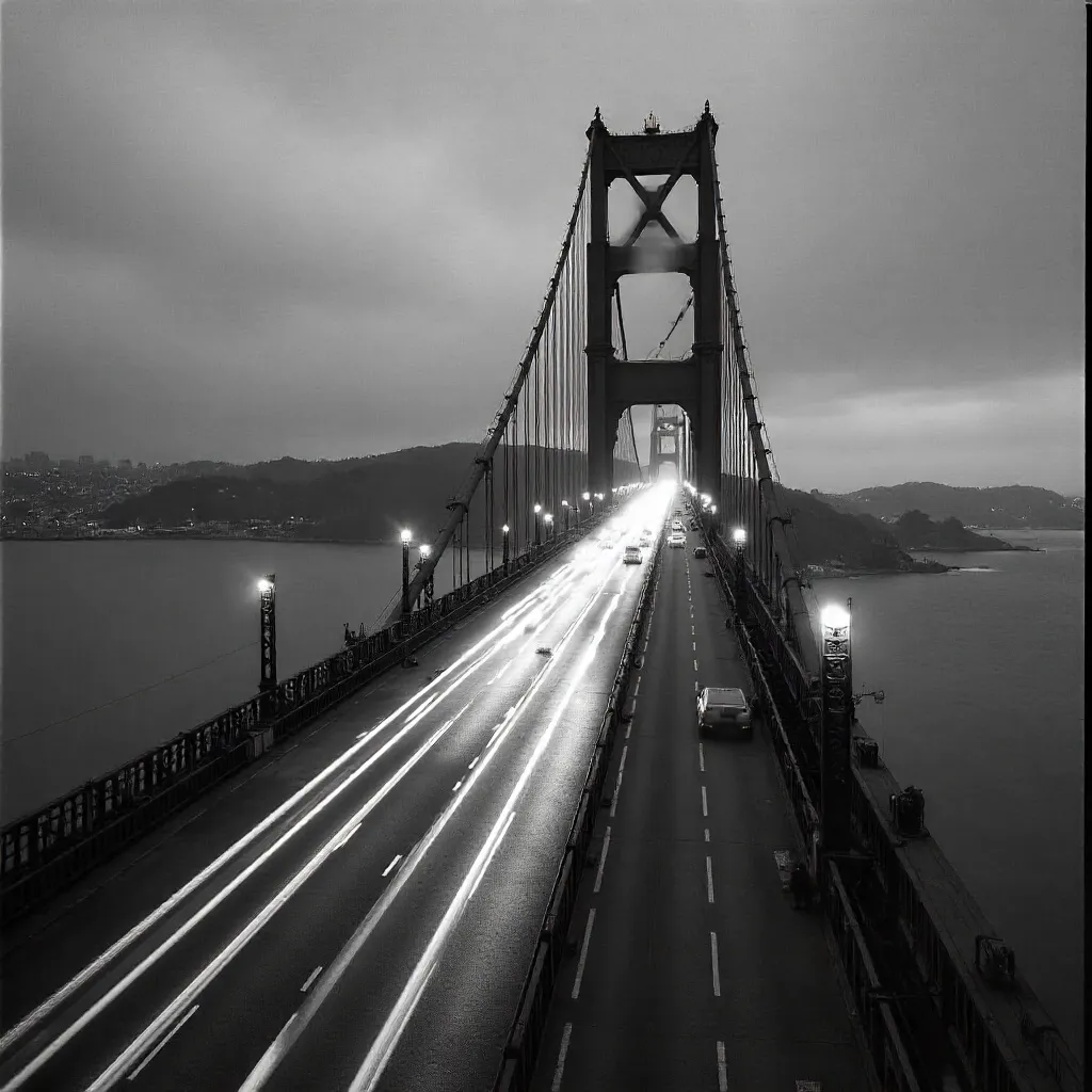 Noir Crossing: Bay Bridge Traffic in Mono