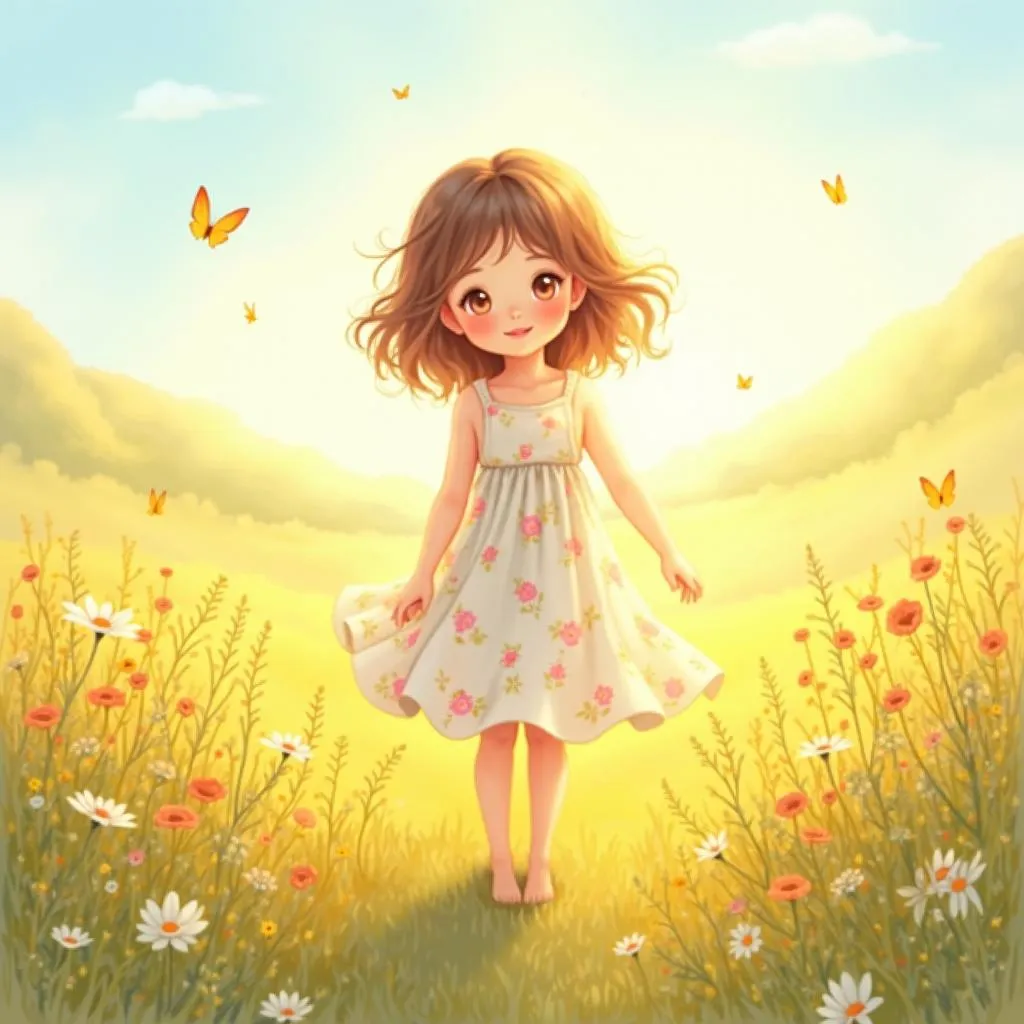 Whimsical Portrait of a Girl in a Meadow
