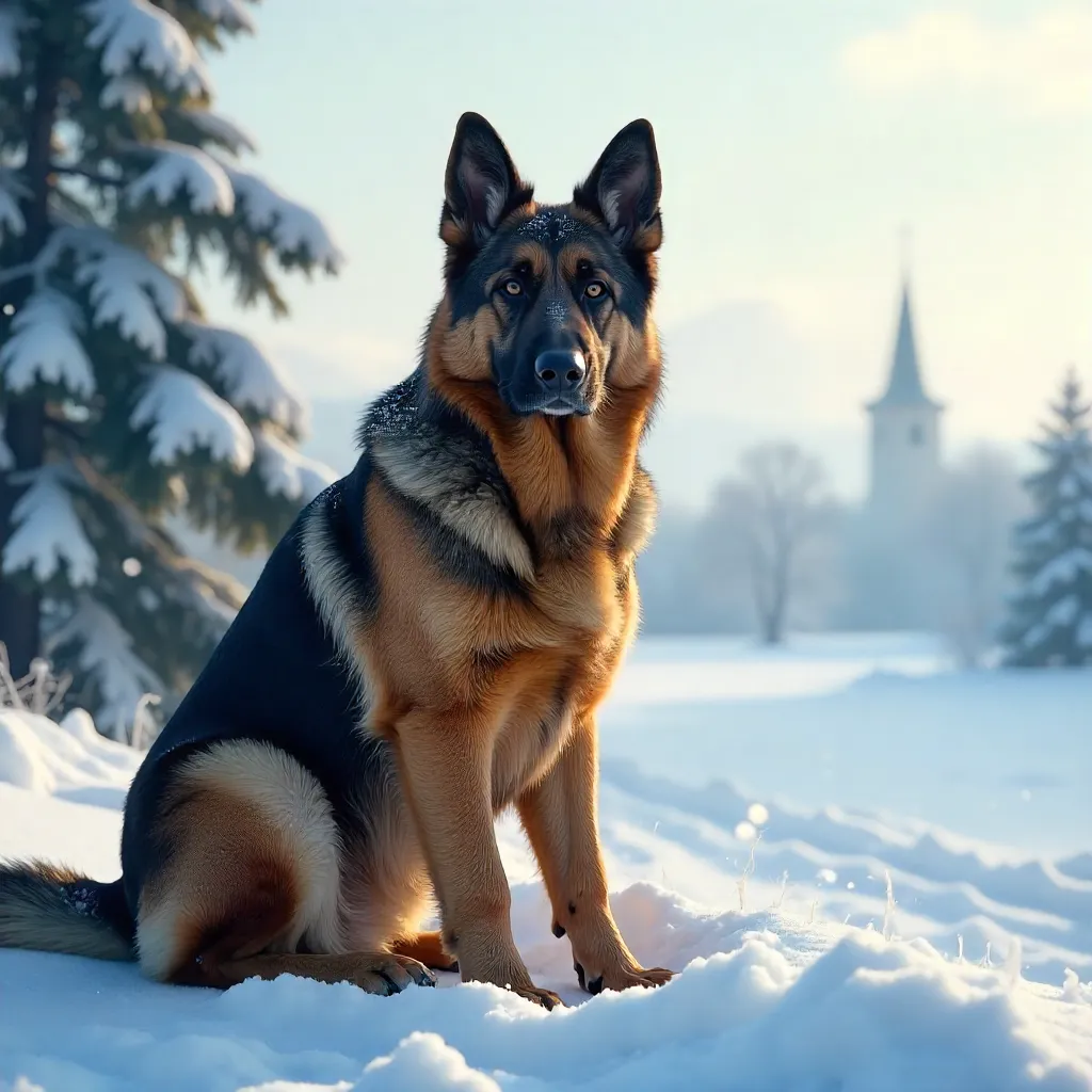 Majestic German Shepherd in a Ukrainian Snowy Landscape