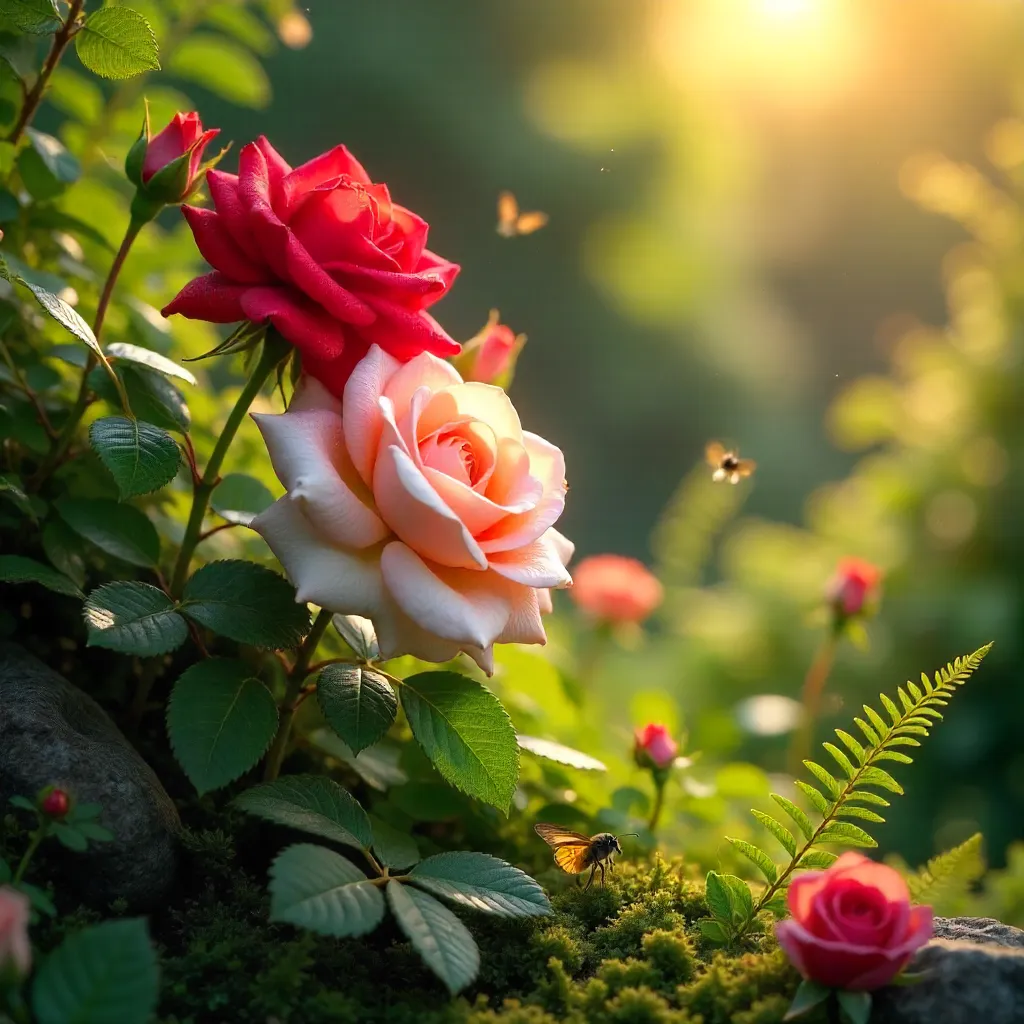 Vibrant Rose Blossoms in Lush Greenery