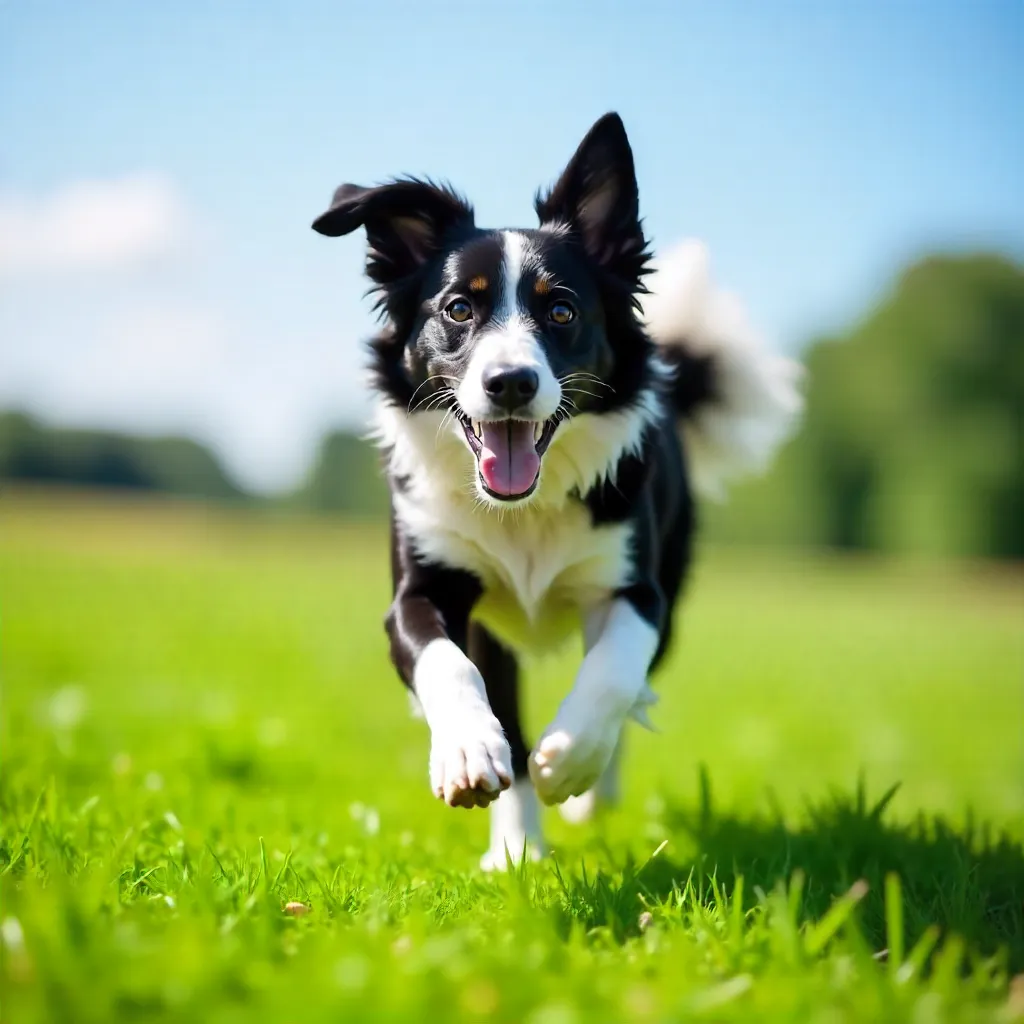Playful Border Collie in a Sunlit Green Field