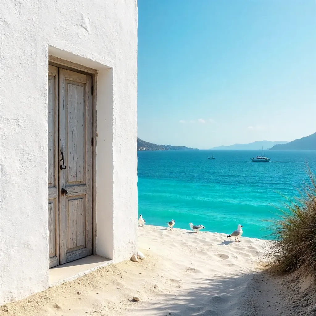Serene Coastal White Wall with Turquoise Sea