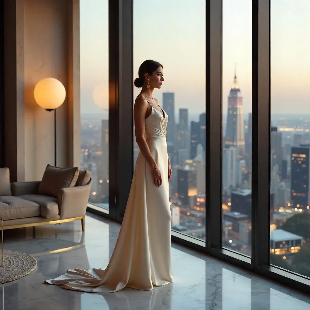 Elegant White Woman in a Luxe Penthouse